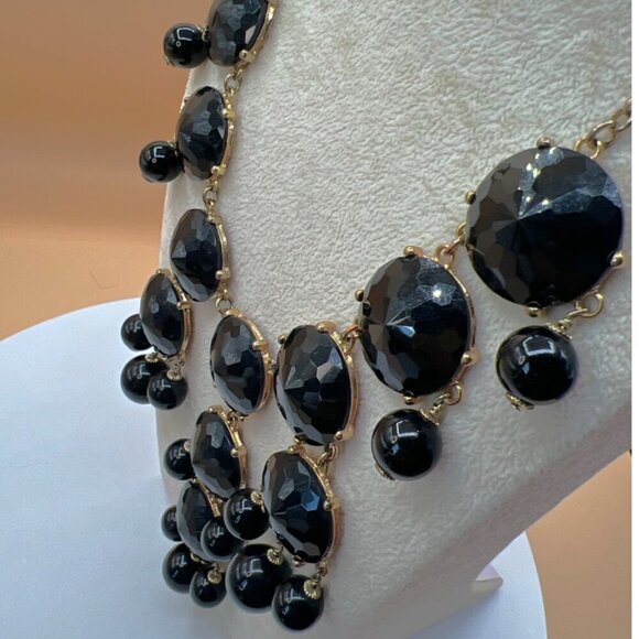 Statement JCrew Black Faceted Bead Bib Necklace.  C2 - Picture 4 of 11